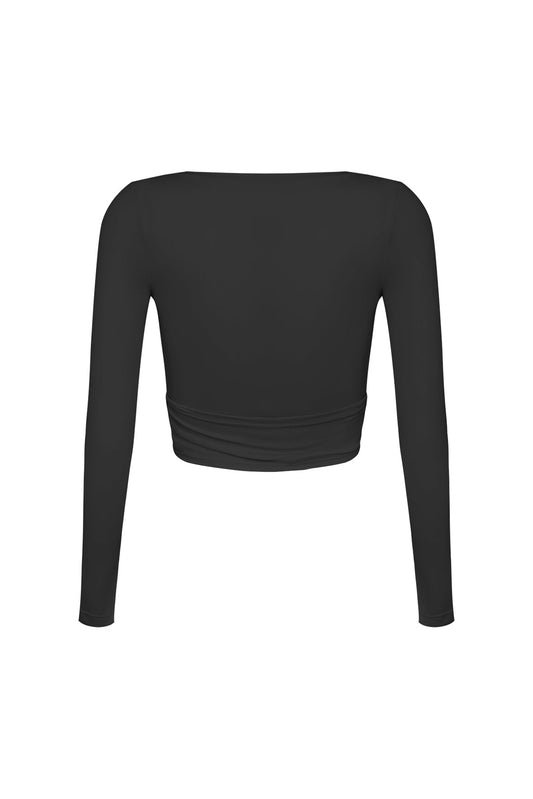 Tie-Front Long Sleeve Crop Top